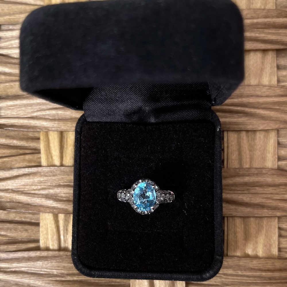 Sterling silver Blue Topaz ring with CZ accents